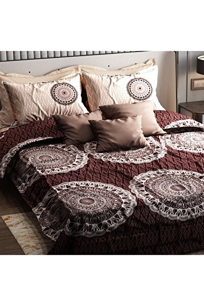 PerlaSera 3D Custom Design - Double Duvet Cover Set, Tightly Woven Cotton Satin, Coffee