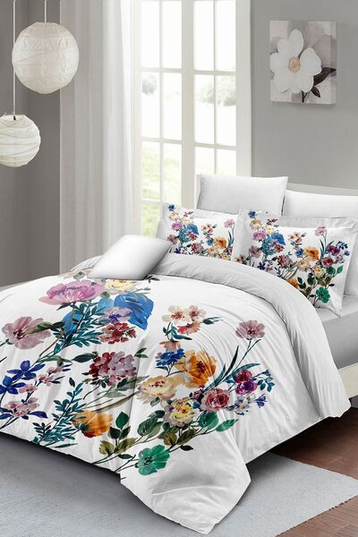 MonoHome طقم غطاء لحاف مزدوج من الساتان القطني بنسبة 100% مع أغطية مرنة من مز...