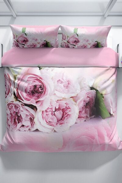 PerlaSera Softrose 3d Cotton Satin Double Duvet Cover Set