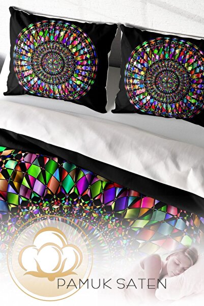 PerlaSera Мандала 4 - Двоспальний комплект постільної білизни, щільно тканий бавовняний сатин, 3D спеціальний дизайн