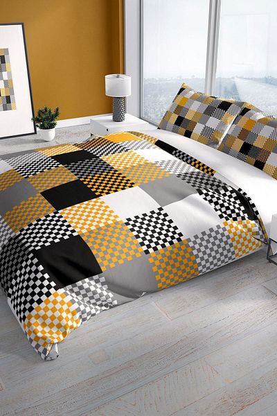 Cattleya Checkers 3d Cotton Satin Double Duvet Cover Set