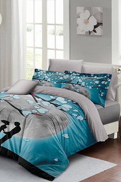 MonoHome Специален комплект спално бельо за двама за Свети Валентин от памучен сатен Blue Dream