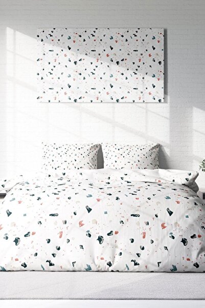 PerlaSera 3D Custom Design - Double Cotton Satin Duvet Cover Set, Terrazzo
