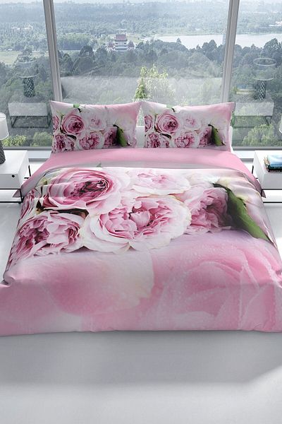 PerlaSera Softrose 3d Cotton Satin Double Duvet Cover Set