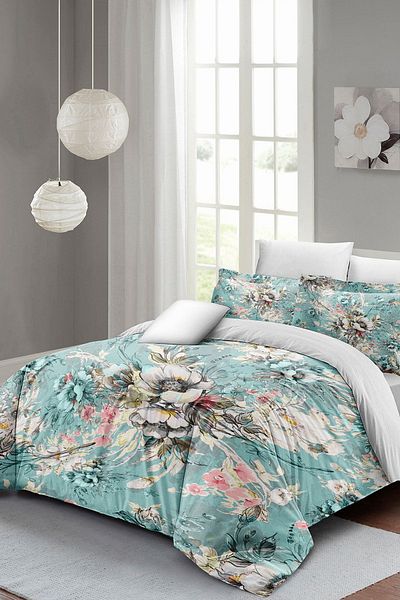 PerlaSera 3D Floral Design Luxury Double Duvet Cover Set - Tightly Woven Cotton Satin