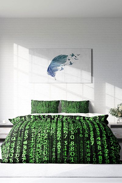 MonoHome The Coder - Double 100% Cotton Satin Duvet Cover Set with Elastic Sheets