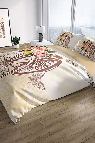 Cattleya Bicycle 3D Cotton Satin Double Duvet Cover Set