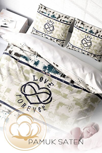 PerlaSera Design personalizat 3D Love Forever - Set cuvertură de pilota dublă, satin de bumbac țesut dens