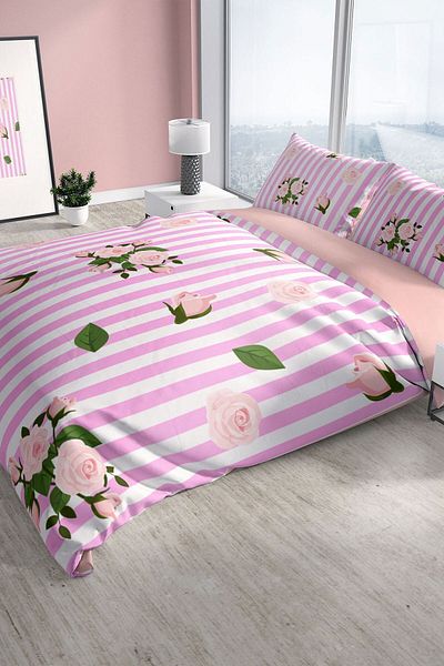 PerlaSera Pinkline 3d Cotton Satin Double Duvet Cover Set