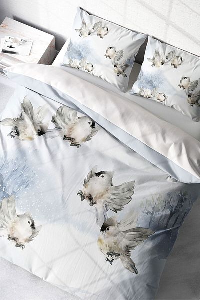 PerlaSera Snow Bird 3D Custom Design - Double Duvet Cover Set, Tight Woven Cotton Satin