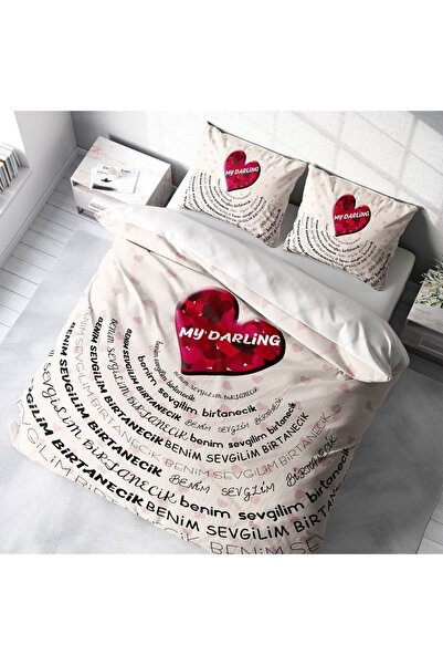 MonoHome Set husă pilotă dublă din satin de bumbac pentru Ziua Îndrăgostițilo...
