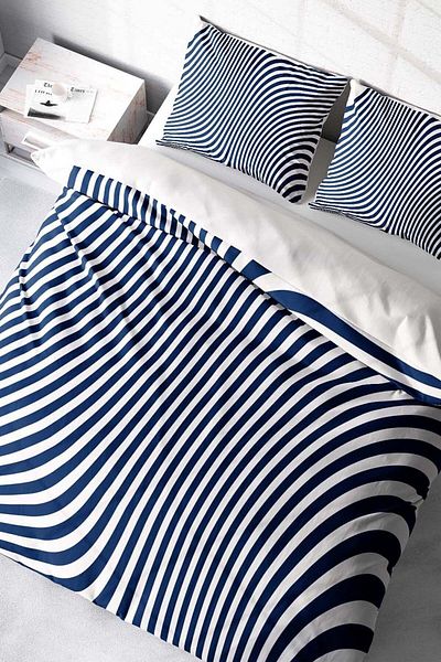PerlaSera 3D Custom Design Duvet Cover Set - Tightly Woven Cotton Satin, Double, Blue Line