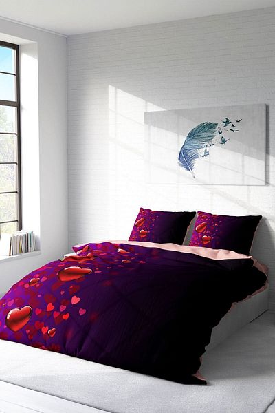 PerlaSera 3D Custom Design for Valentine's Day - Double Duvet Cover Set, Tight Woven Cotton Satin V