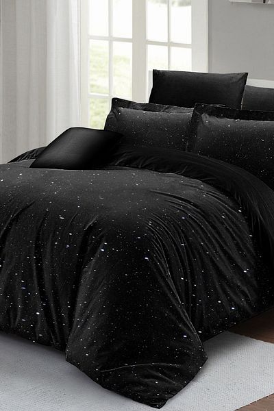 PerlaSera Starly Night - طقم غطاء لحاف مزدوج، ساتان قطني منسوج بإحكام، تصميم مخصص ثلاثي الأبعاد