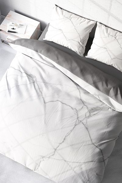 MonoHome 100% Cotton Satin Double Duvet Cover Set with Fitted Sheets Lux Marble