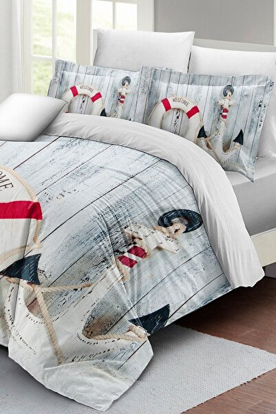 PerlaSera Τρισδιάστατο Προσαρμοσμένο Σχέδιο - Σετ Παπλωματοθήκη Διπλό, Πυκνό Βαμβακερό Σατέν Αγκύρα Θάλασσας