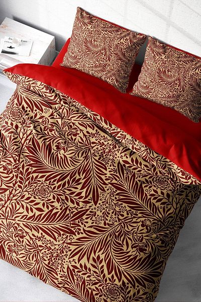 PerlaSera 3D Special Design Duvet Cover Set - Tightly Woven Cotton Satin, Red Leaf
