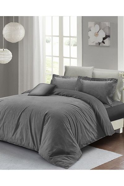 MonoHome Double Duvet Cover Set with Fitted Sheets Gray Lux Cotton Ranforce