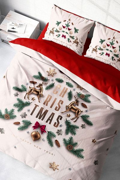 MonoHome New Year Duvet Cover Set (With Elastic Sheets) Double 100% Cotton Satin