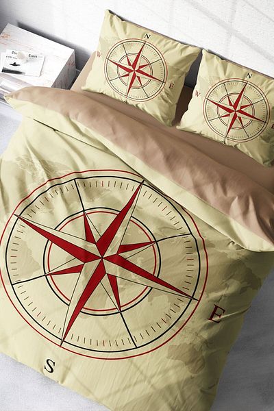 PerlaSera Compass 3D Custom Design - Double Duvet Cover Set, Tightly Woven Cotton Satin