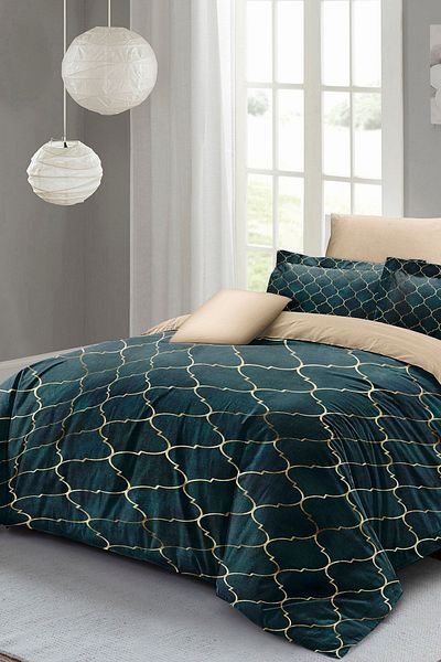 MonoHome Double Duvet Cover Set Special Woven Cotton Satin Gold Line