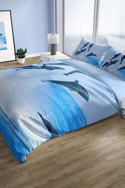 PerlaSera Dolphin2 3d Cotton Satin Double Duvet Cover Set
