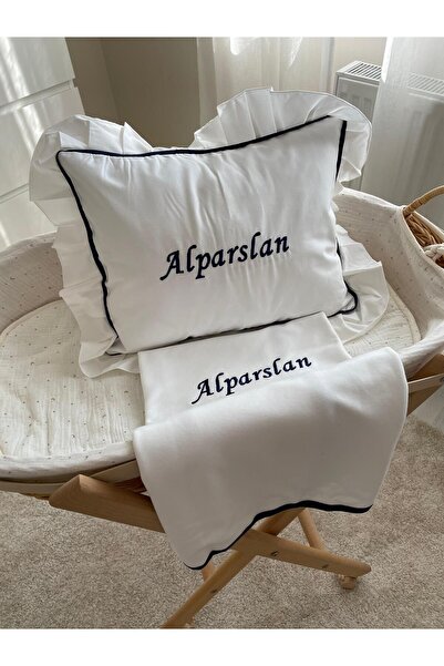 VolleM İsimli Penye Battaniye Ve Yastık Kılıfı Seti  ( İsme Özel Nakışlı Batt...