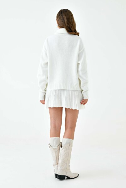 barış sülün lovebox Turtleneck Oversize kötöttáru pulóver és mini szoknya - fehér dupla szett 9903