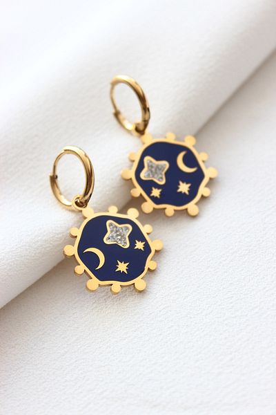 Dazzlecave 316L Stainless Steel Earrings - Zircon Stone Moon Star Steel Earrings - Tarnish Free Earrings 20 mm