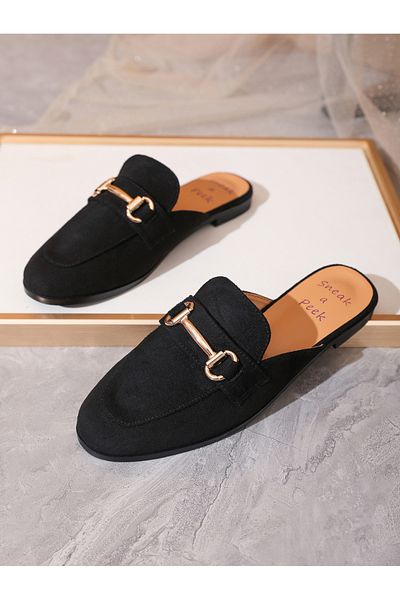 Sneak-a-Peek By Styli Metal Accent Slip On Mules
