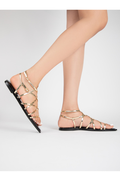 Raid By Styli Metallic Ankle Strap Flat Sandals