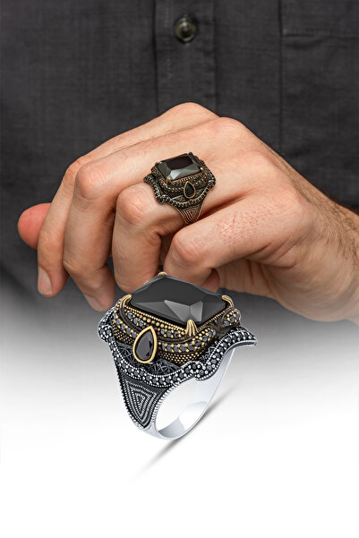 ALYANSEVİM Siyah Taşlı 925 Gümüş Erkek Yüzük