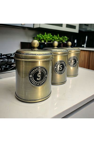 LUCKYHOMES 12x10cm 3-Piece Tea Sugar Coffee Jar, Galvanized 3-Piece Storage Container, Galvanized Spice Jar 3 Pieces 1301