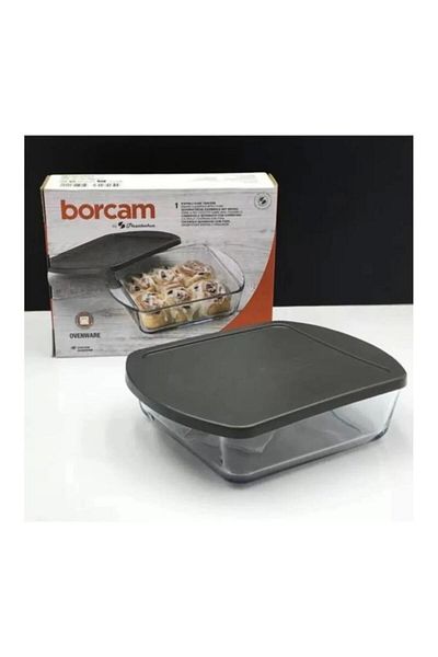 Paşabahçe 59854 Black Borcam Oven Tray - with Plastic Lid, 21x16 Cm