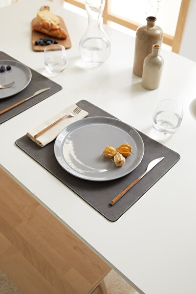 Ocean Home Textile 2 Pieces Gray Leather Tableware Presentation Plate Base Charger American Service 40x30