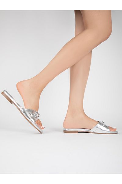 Raid By Styli Studded Strap Metallic Flat Sandals