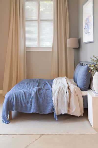 vivamaison King Size Pique Bedspread 4 Layers Muslin Cotton Double Sided Indigo Blue 240x260 cm