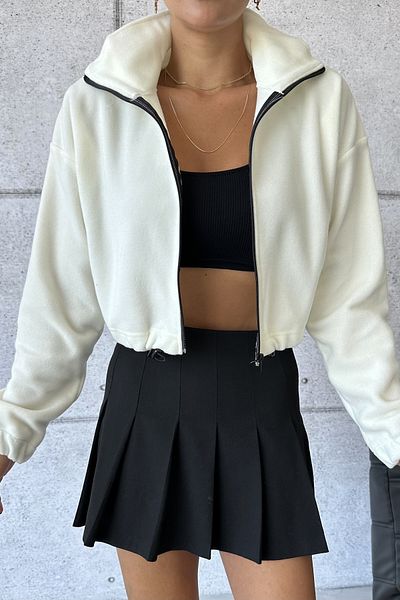 MODAGEN Fleece-Crop-Cardigan – Damen, Reißverschluss und Reißverschluss