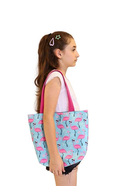 ICONE BAG Τσάντα παραλίας με ροζ σχέδιο Flamingo για κορίτσι - Τσάντα με στάμπα