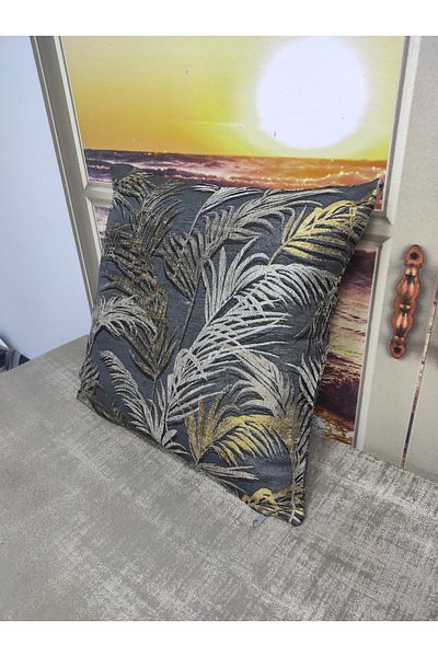 Evcimenhome Husa de perna tesuta 43cmX43cm culoare palmier: bej si nurca peste antracit