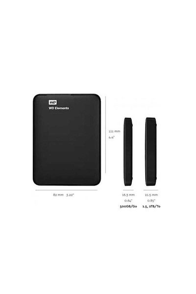 WD Elements قرص صلب خارجي أسود محمول بسعة 500 جيجابايت HDD مقاس 2.5 بوصة ومنفذ USB 3.0