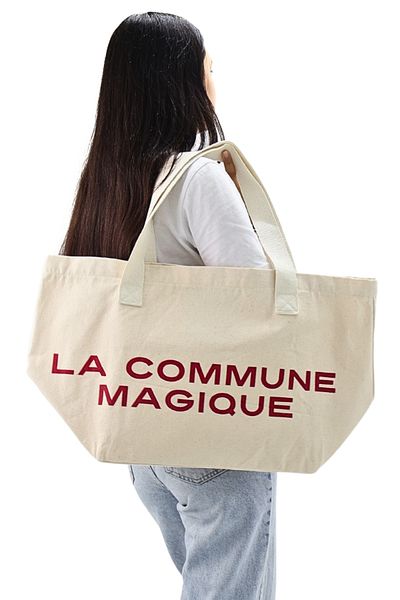 ICONE BAG Geantă tote pentru femei, volum mare, geantă tote pentru mână și umăr cu text crem