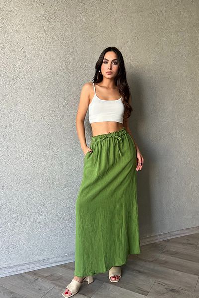 Seda Yalçın Atelier Long Linen Skirt - Green with Tie Waist Detail