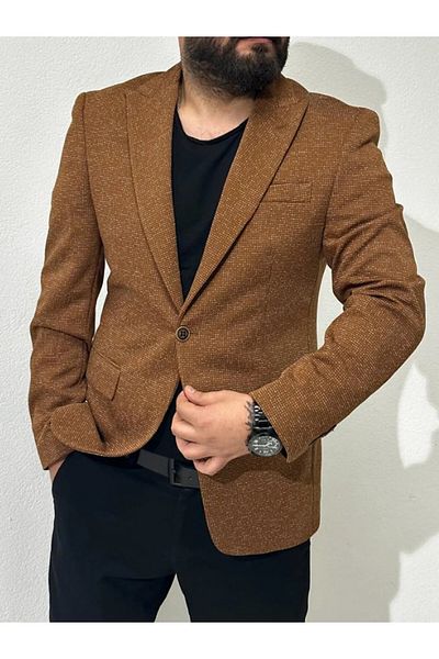 leonmen Men's Brown Slim Fit Italian Style Blazer