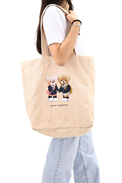 ICONE BAG Жіноча сумка з тканини - великий об'єм, кремовий колір, з принтом д...