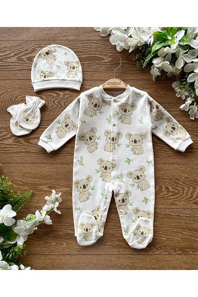 Renkli Puset 100% Organic Cotton 3-Piece Baby Rompers with Hat and Gloves Koala