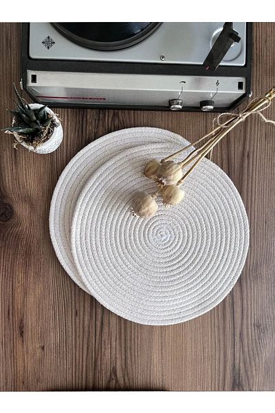 FİNGEV 32cm Round Wicker Jute Braid Supla Presentation Set - 2 Pieces Fing3002