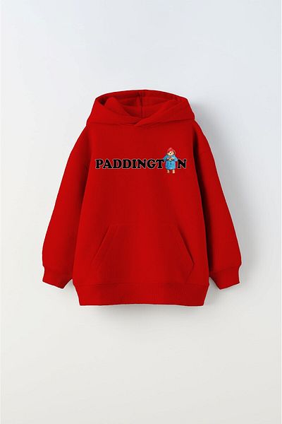 The Champ Clothing Детски суитшърт с качулка и качулка от полар с букви Падингтън и щампована червена унисекс суичър