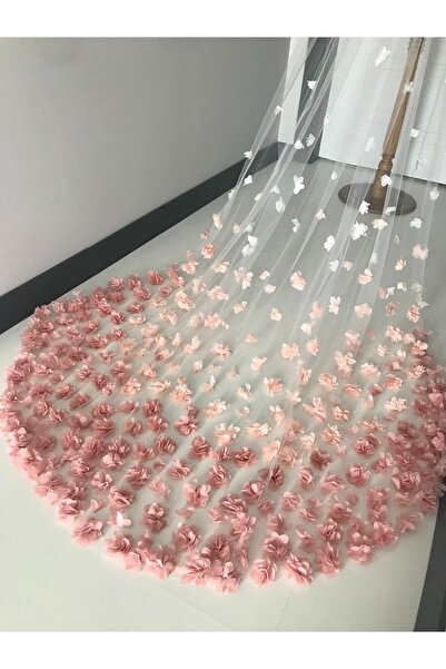 VENÜS MODA by Pınar Πούδρα ροζ πέπλο 3D Floral 3 μέτρα διασταυρωμένο λευκό το...