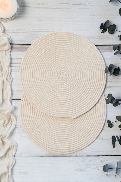 FİNGEV 32cm Round Wicker Jute Braid Supla Presentation Set - 2 Pieces Fing3002